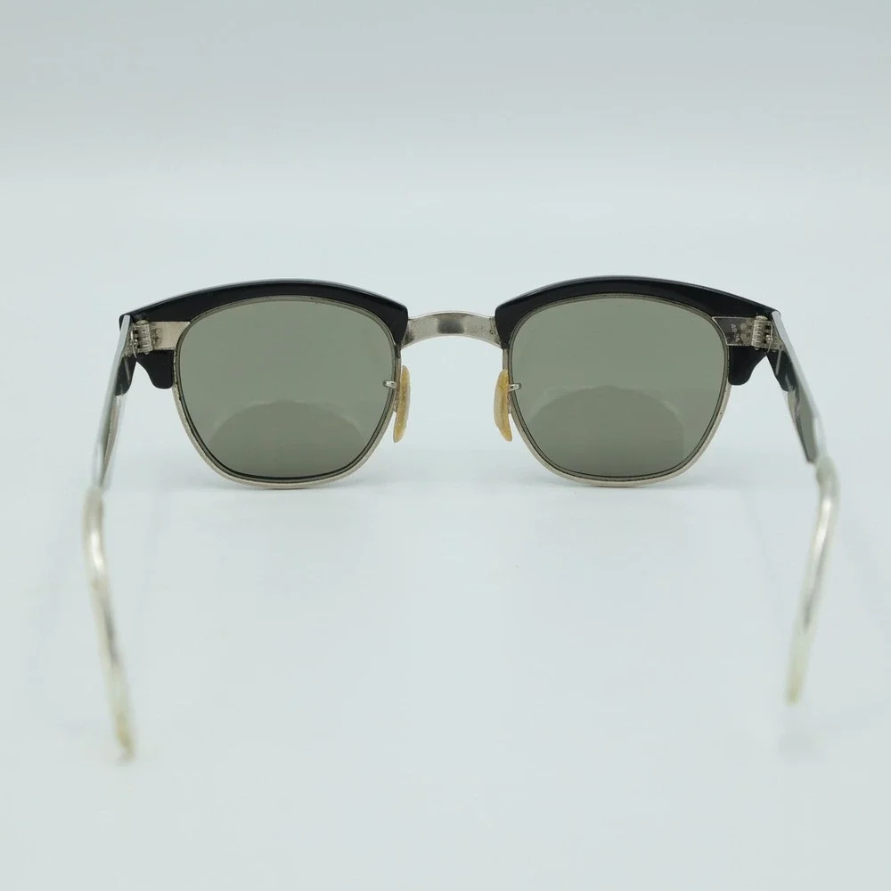 VTG 1960's American Optical Clubmaster Browline‎ Sunglasses Silver Black 4 3/4